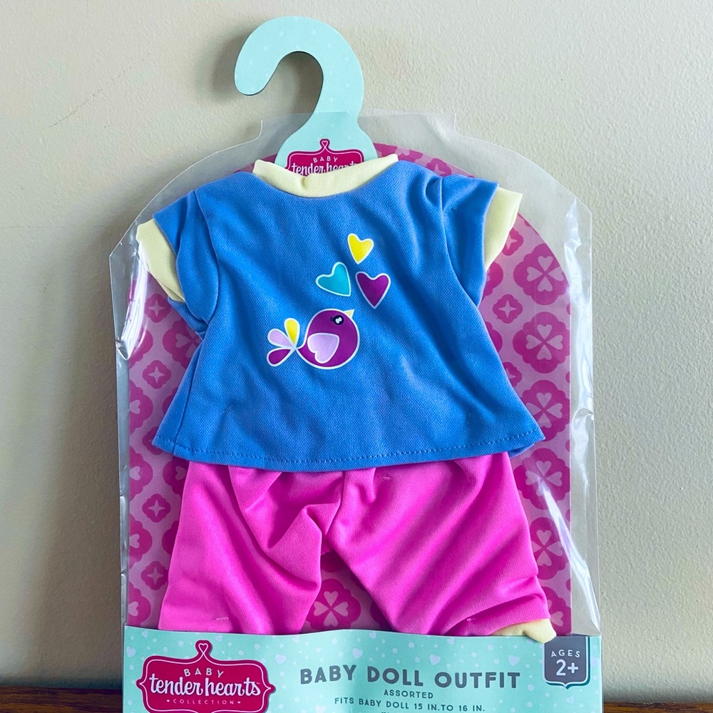 6 NWT Tenderhearts Outfits and a Beautiful 16” Doll - Picture 4 of 11